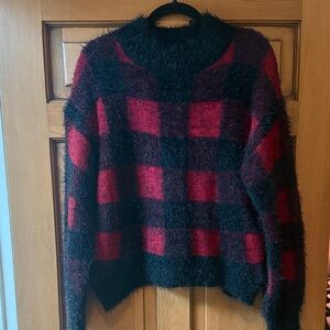 Red and Black Checkered Fuzzy Sweater